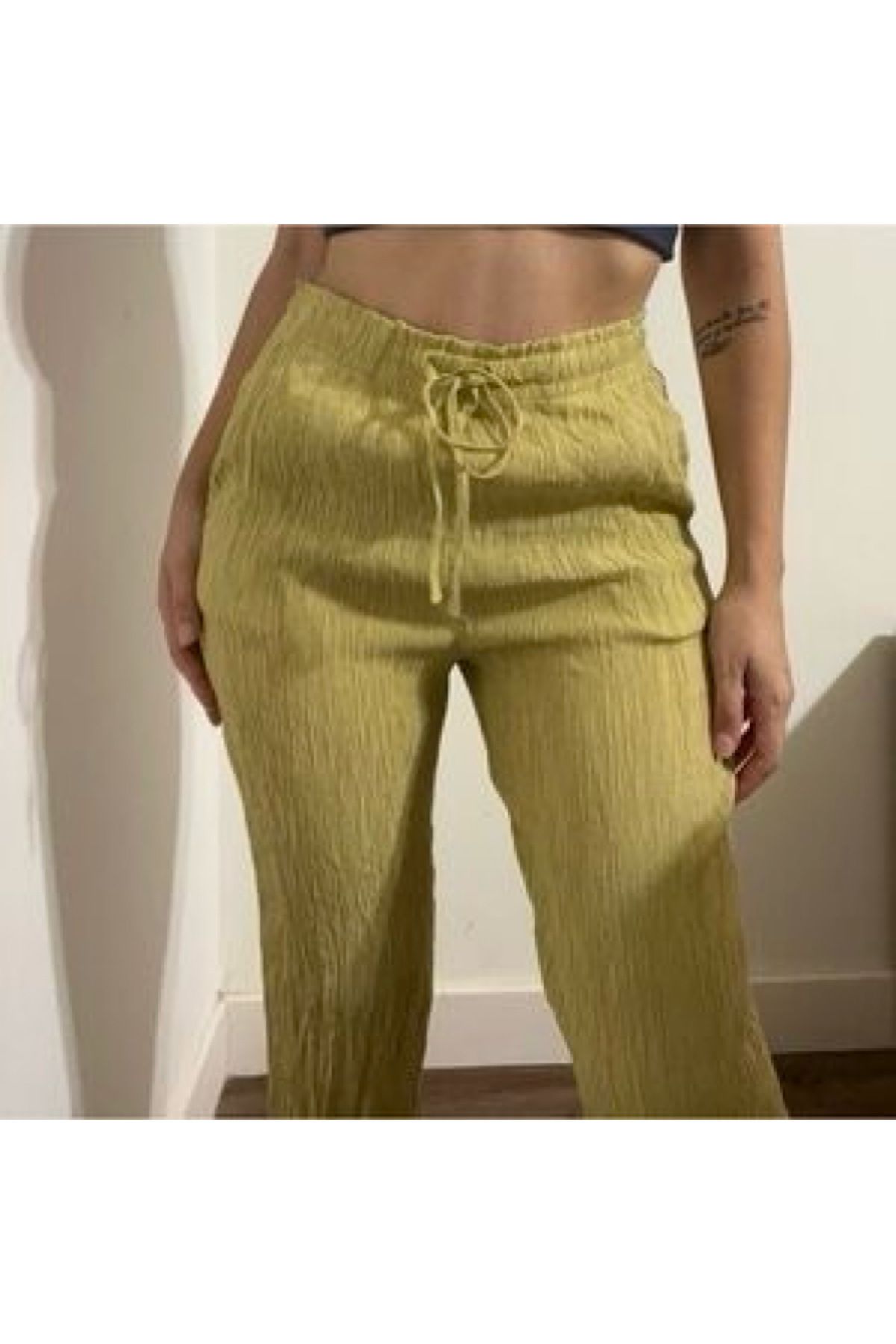 Petek Collection Kırışık Model Rahat Yazlık Yağ Yeşili Pantolon (ölçüsü açıklamada)