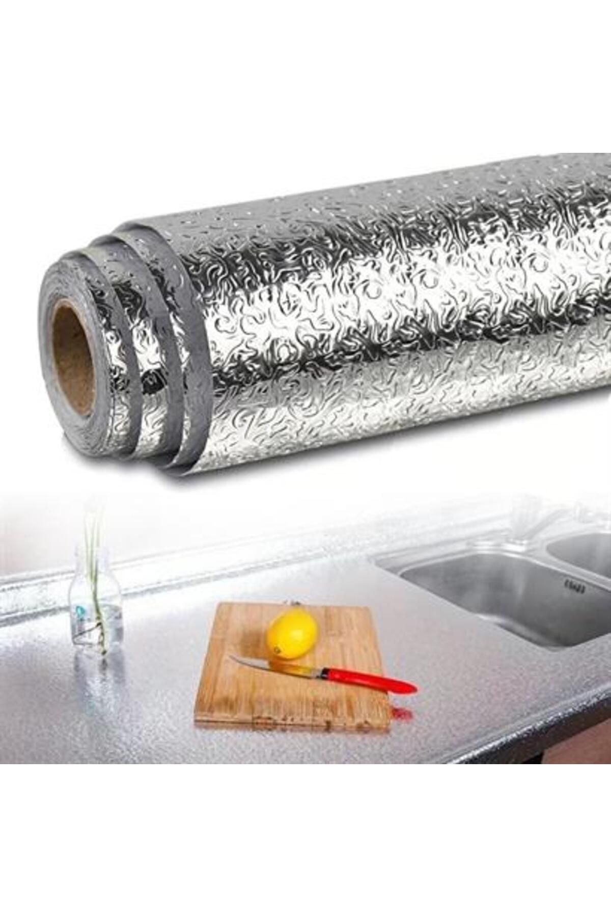 SANEC ® Rulo Gümüş Alüminyum Folyo Duvar Kağıdı, Kendinden Yapışkanlı Raf İçi, Su Geçirmez Folyo 2 m
