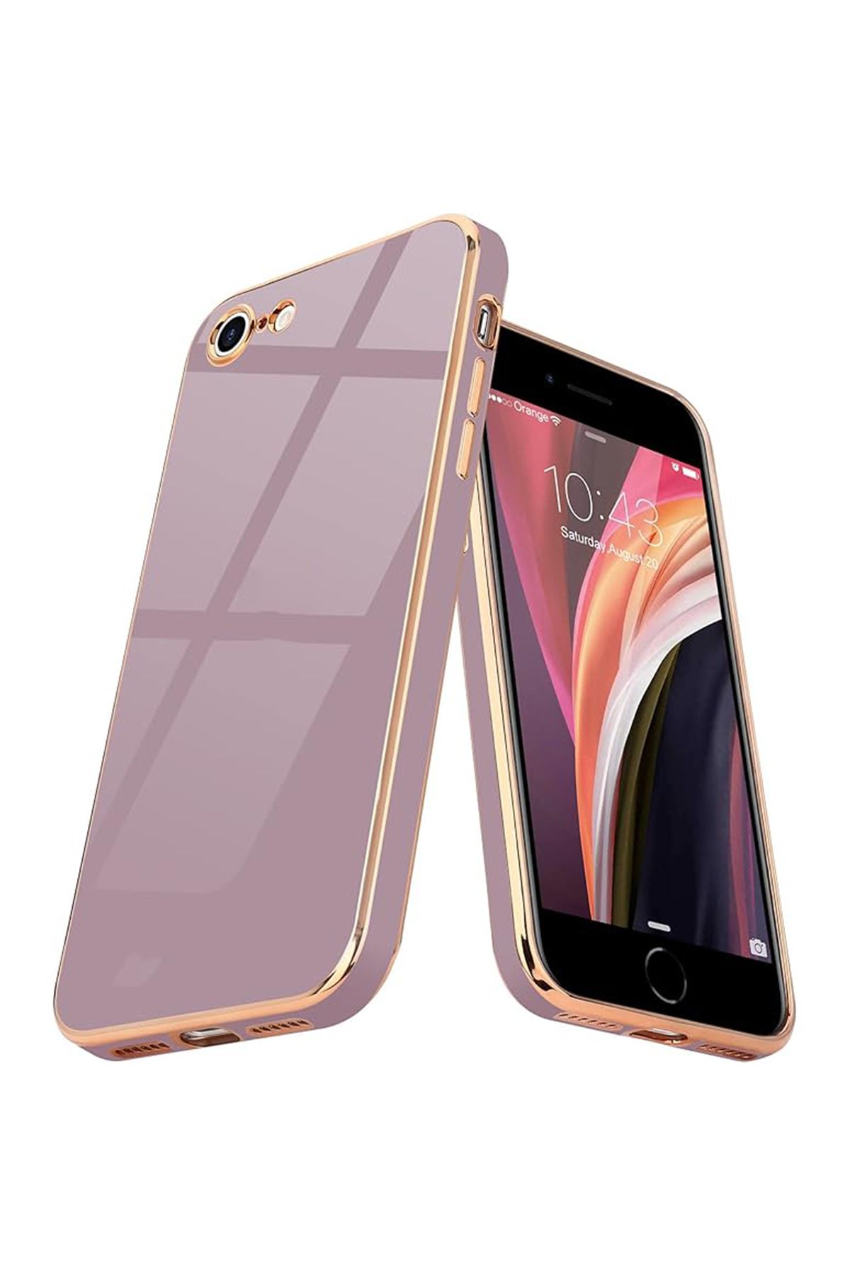 Merwish iPhone 7-8-SE Uyumlu Lazer Kesim Gold Çerçeve Mor Kapak Kılıf
