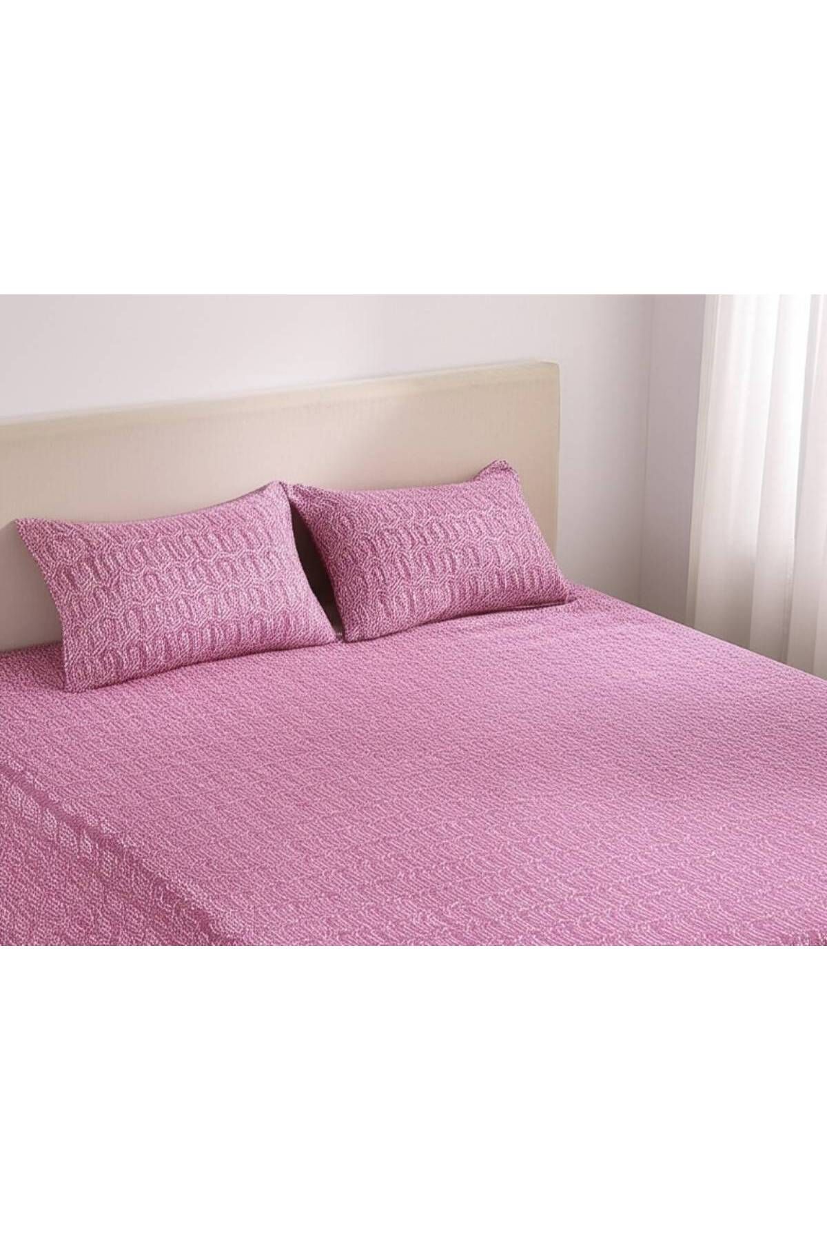 Sinada Home Tek Kişilik Pembe Renkli Oval Çizgili Derinlikli Lastikli Çarşaf ve Yastık Kılıfı