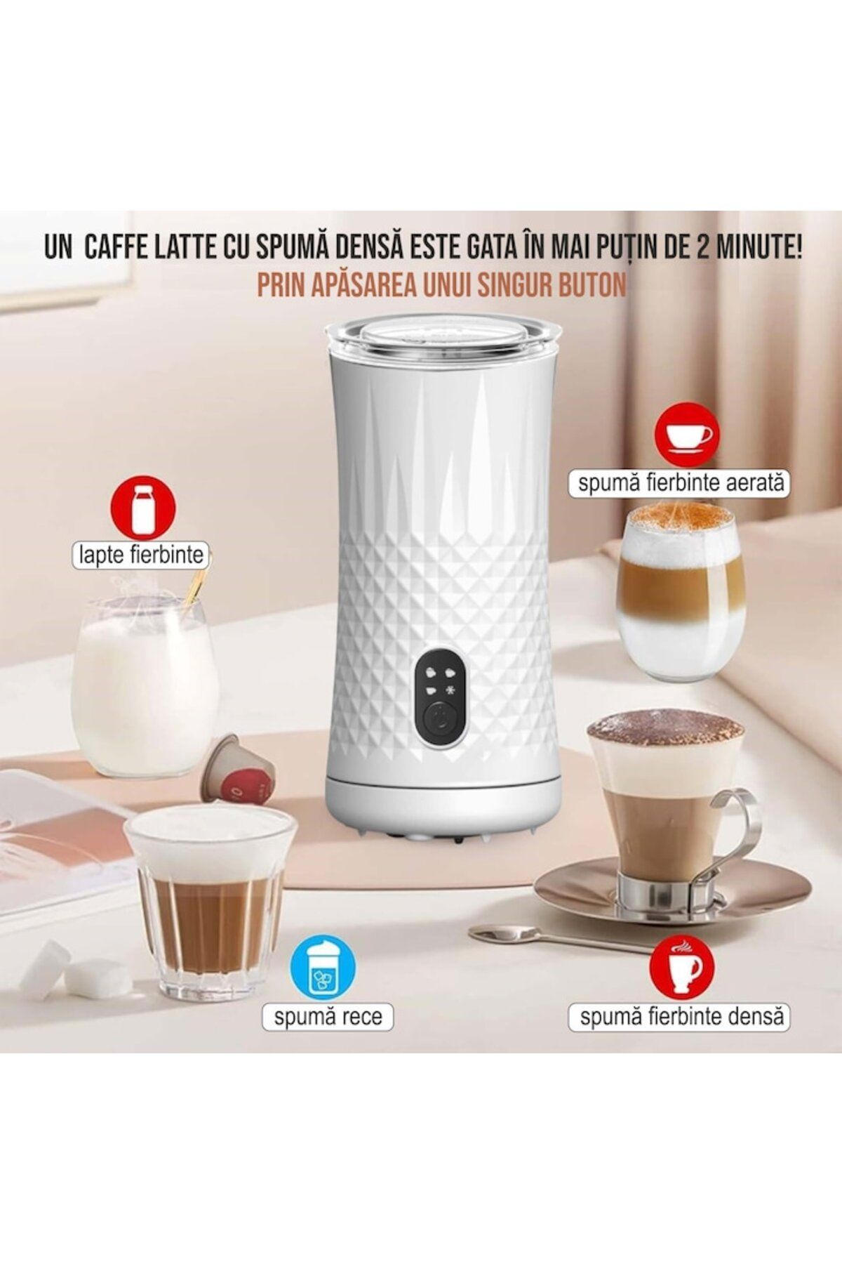 GABOS-Spumator de lapte 4 în 1 pentru cafea, alb, GABOS™, 240 ml, 400 W 3