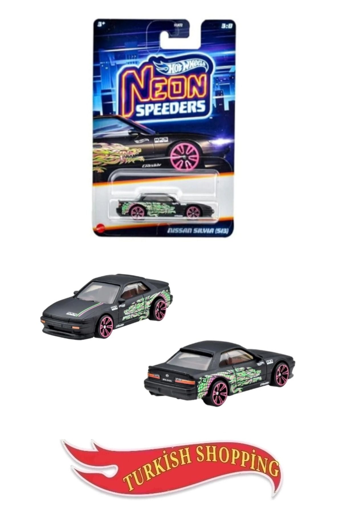 HOT WHEELS 1:64 Ölçek Uzunkart Neon Speeders Nissan Silvia Dekalli