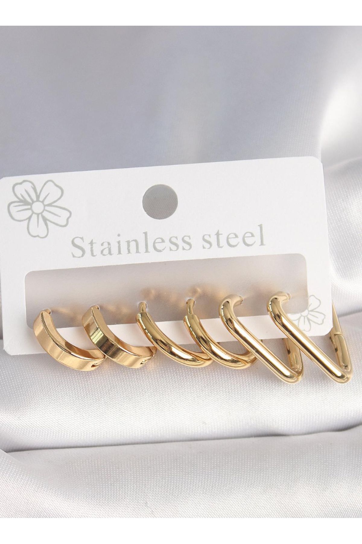 BEYZA BOYRAZ ACCESSORIES 3lü Çelik Küpe