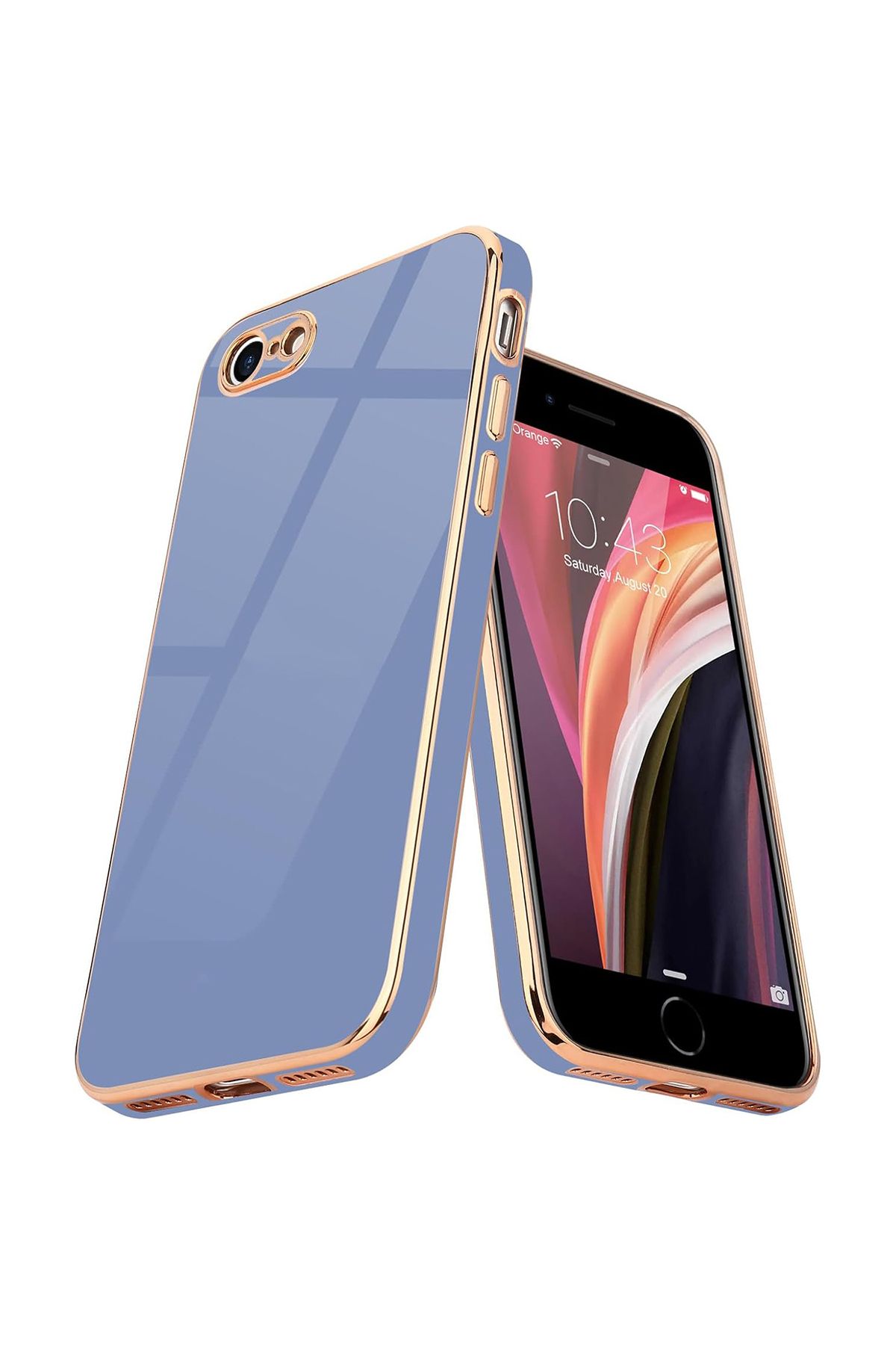 Merwish iPhone 7-8-SE Uyumlu Lazer Kesim Gold Çerçeve Mavi Kapak Kılıf
