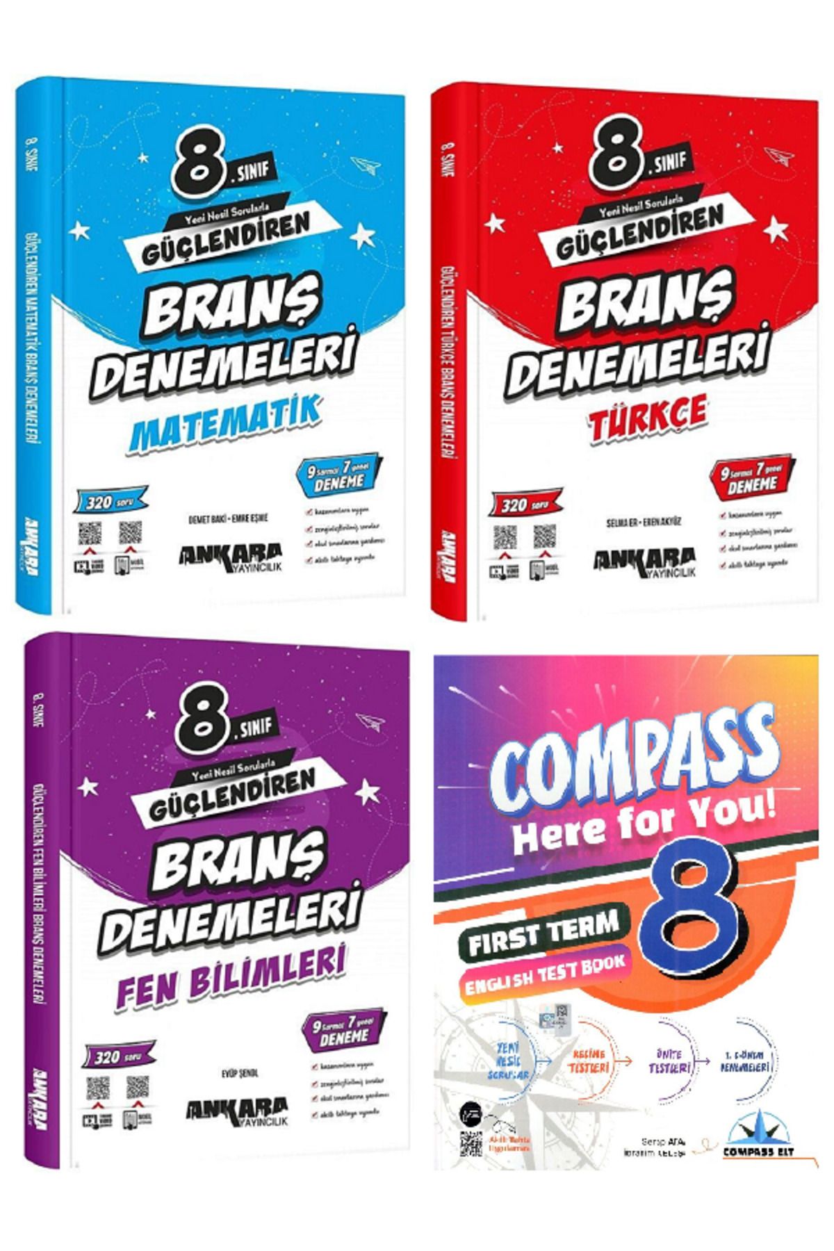 Evrensel İletişim Yayınları 8.Sınıf Ankara Güçlendiren Matematik Branş Denemeleri + Compass İngilizce Test Book / 4 KİTAP SET