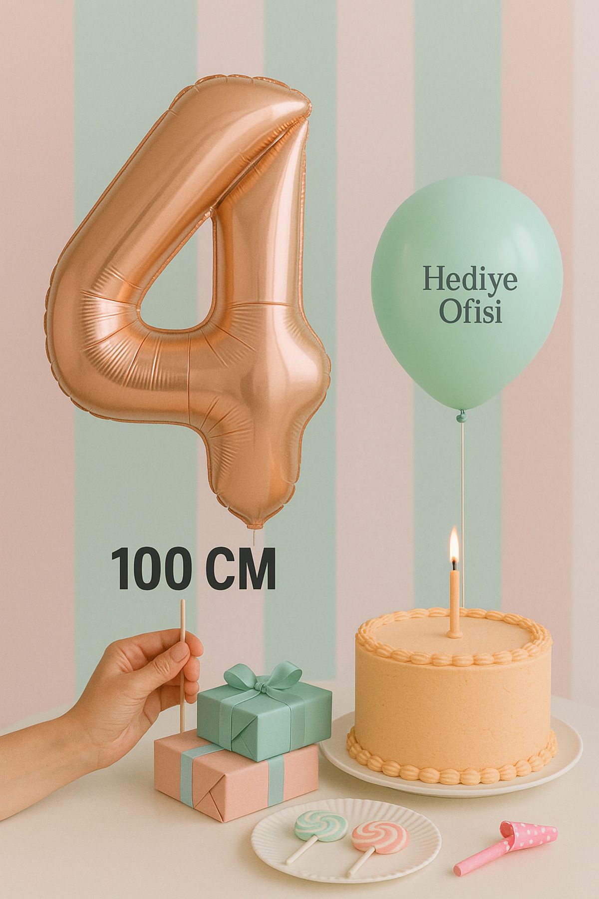 hediyeofisi Folyo Balon 4 Rakamı Helyum Balon 100 Cm Rose Renk - 4 Yaş Balonu - 4 Yaş Balon -4 Rakam Balon