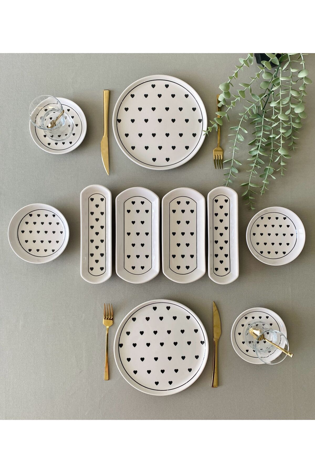 VENÜS HOME DECORATION Siyah Kalp 2 Kişilik 10 Parça Kahvaltı Takımı