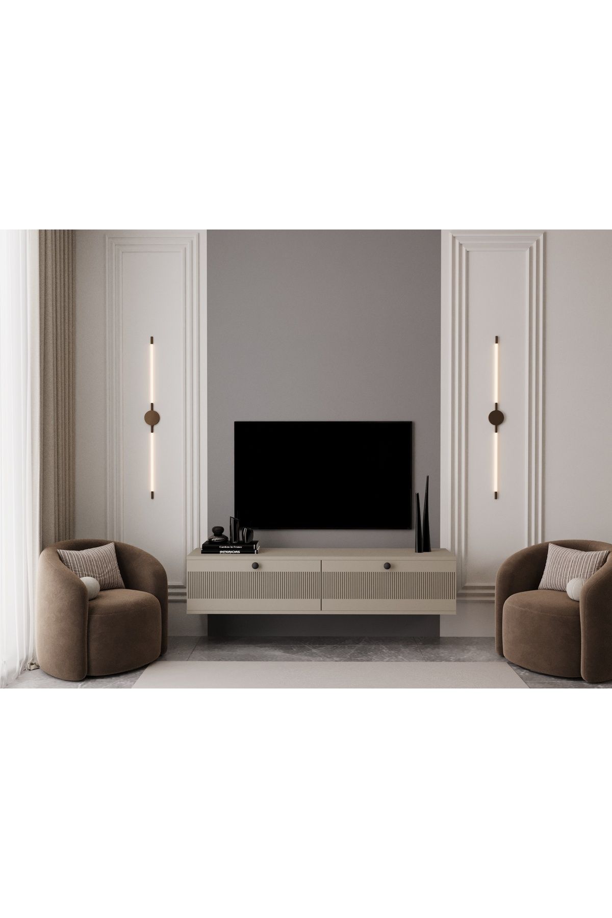 melura home MELURA TV ÜNİTESİ KUMTAŞI 140 CM 2 KAPAKLI %100 MDF DUVARA MONTE