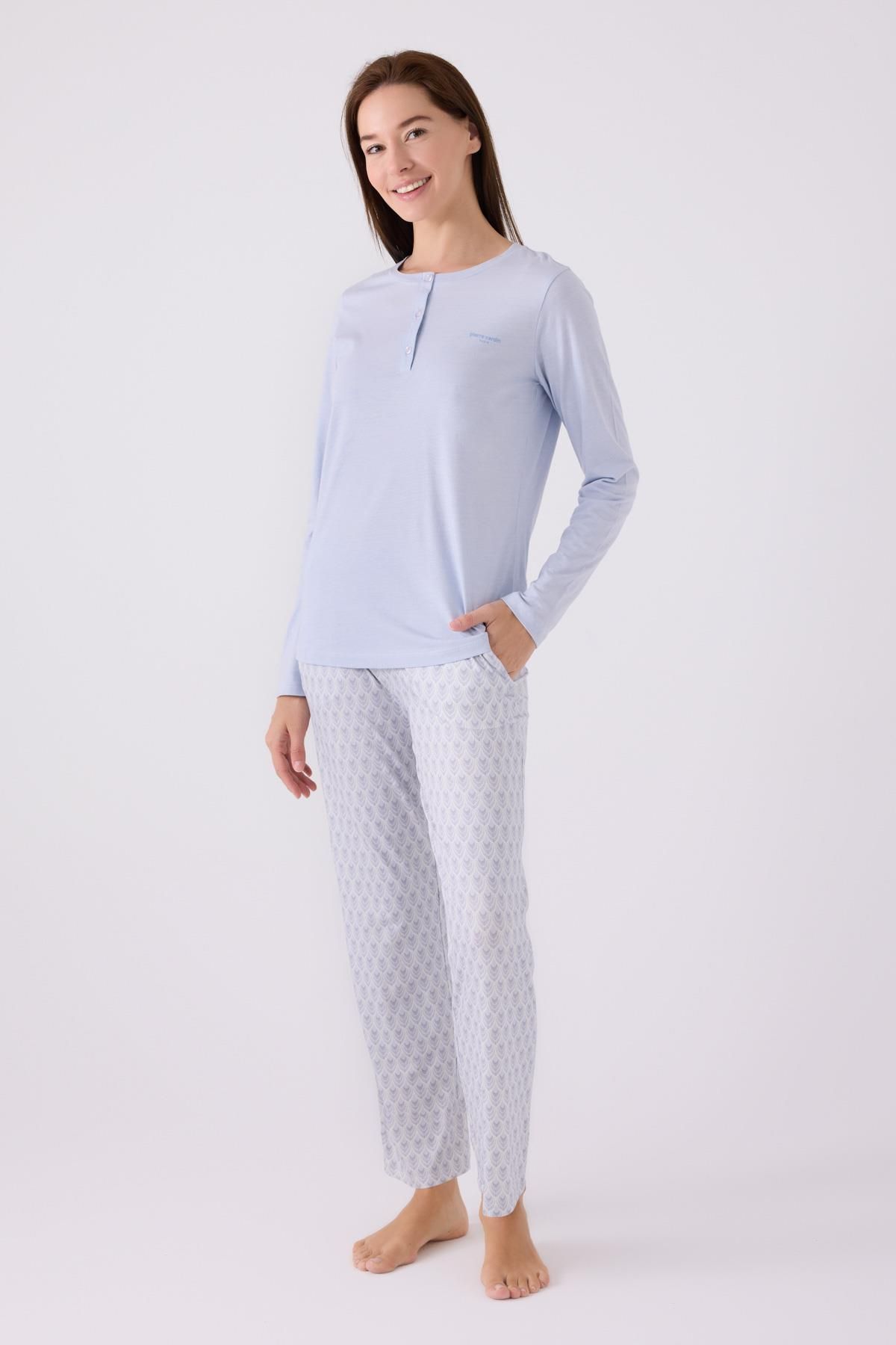 Pierre Cardin Paris 8888 Kadın Uzun Kol Yaka Düğmeli Desenli Pijama Takım