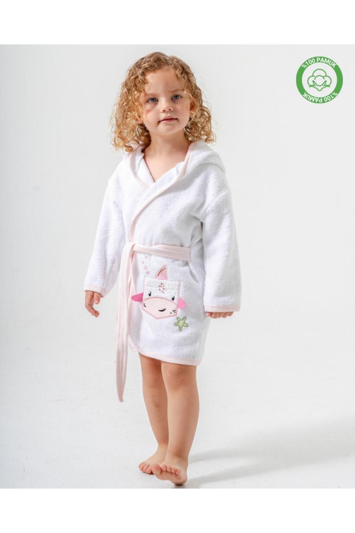 ankibaby Balinalı Bornoz Beyaz-Pembe