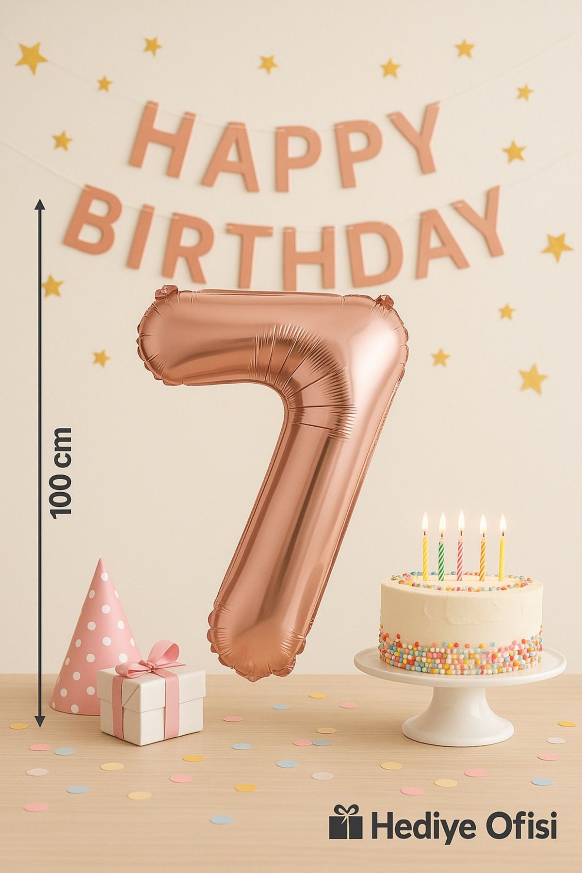 hediyeofisi Folyo Balon 7 Rakamı Helyum Balon 100 Cm Rose Renk - 7 Yaş Balonu - 7 Yaş Balon -7 Rakam Balon