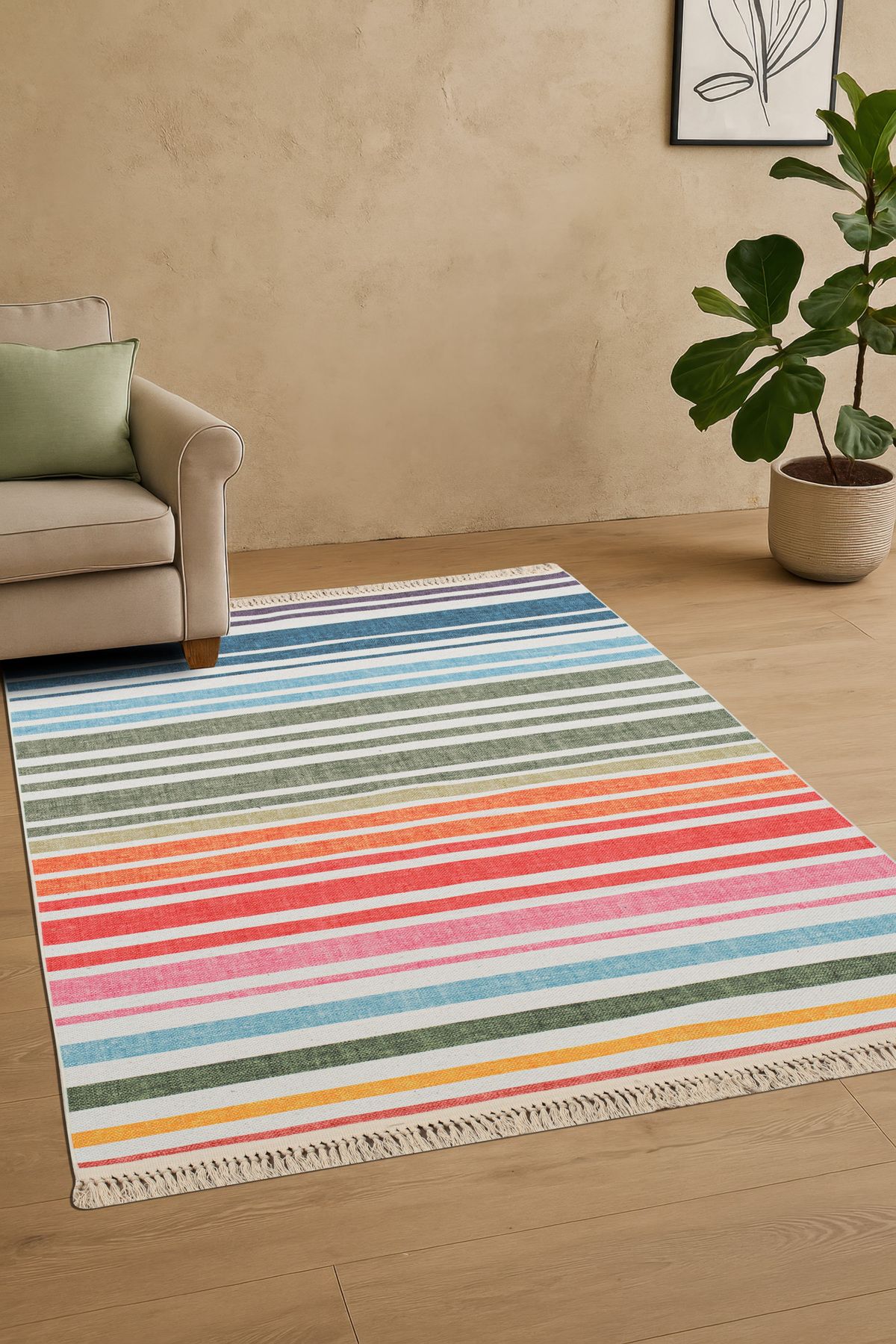 Massilia Home Satürn Modern Dijital Baskı Halı Makinede Yıkanabilir Dokuma Kilim Soyut Renkli Desen Ev Oda Halısı