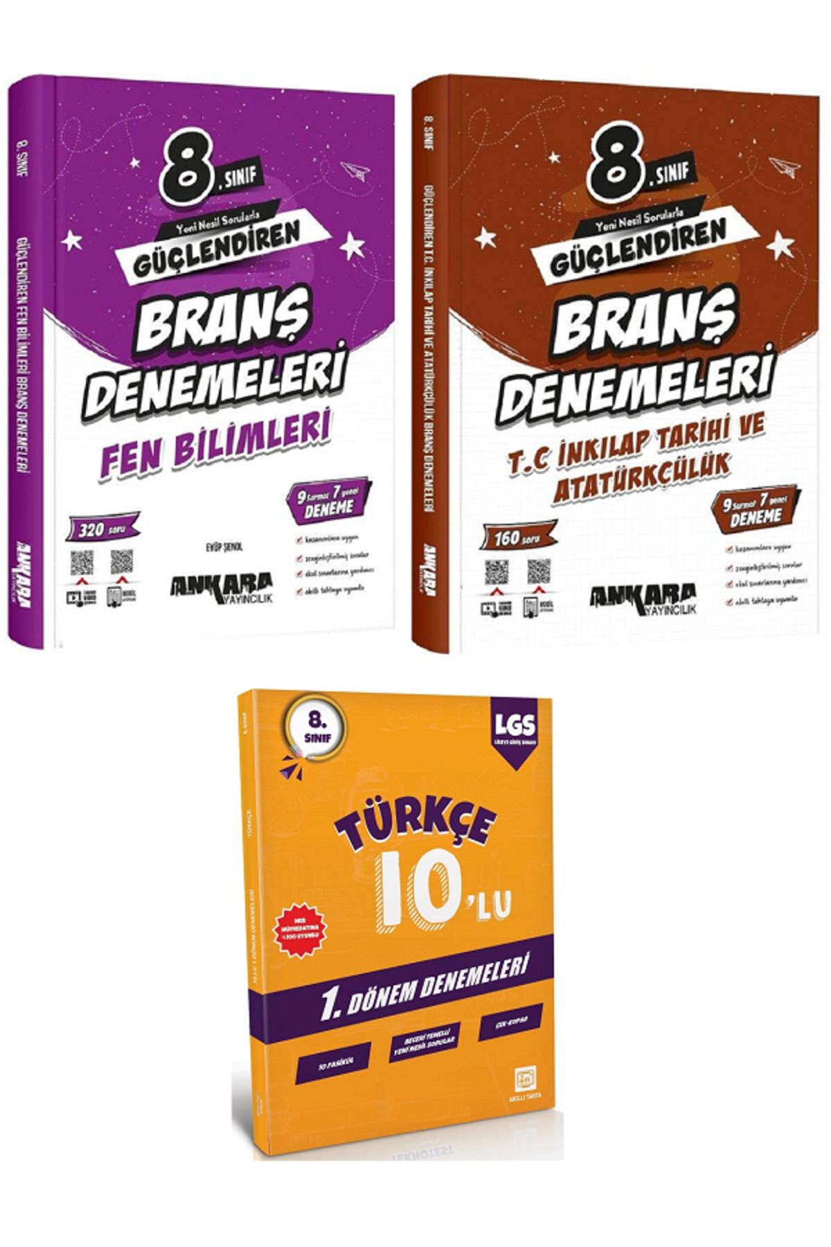 Evrensel İletişim Yayınları 8.Sınıf Ankara Güçlendiren Fen ve İnkılap Branş Denemeleri + Türkçe 10'Lu Denemeleri / 3 KİTAP