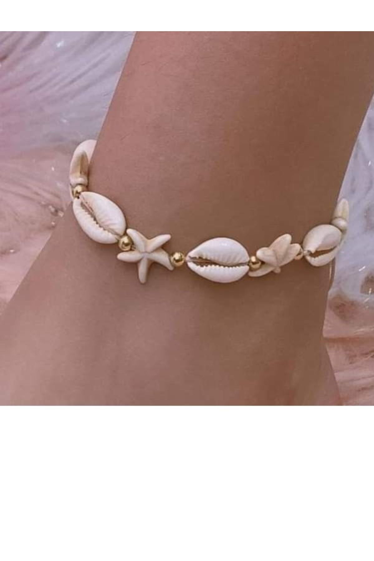 Stoneday Krem Sıkma Dogal Taş Gold Detaylı Deniz Kabuğu Halhal