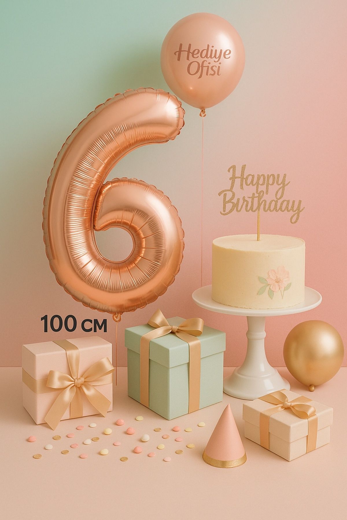 hediyeofisi Folyo Balon 6 Rakamı Helyum Balon 100 Cm Rose Renk - 6 Yaş Balonu - 6 Yaş Balon -6 Rakam Balon