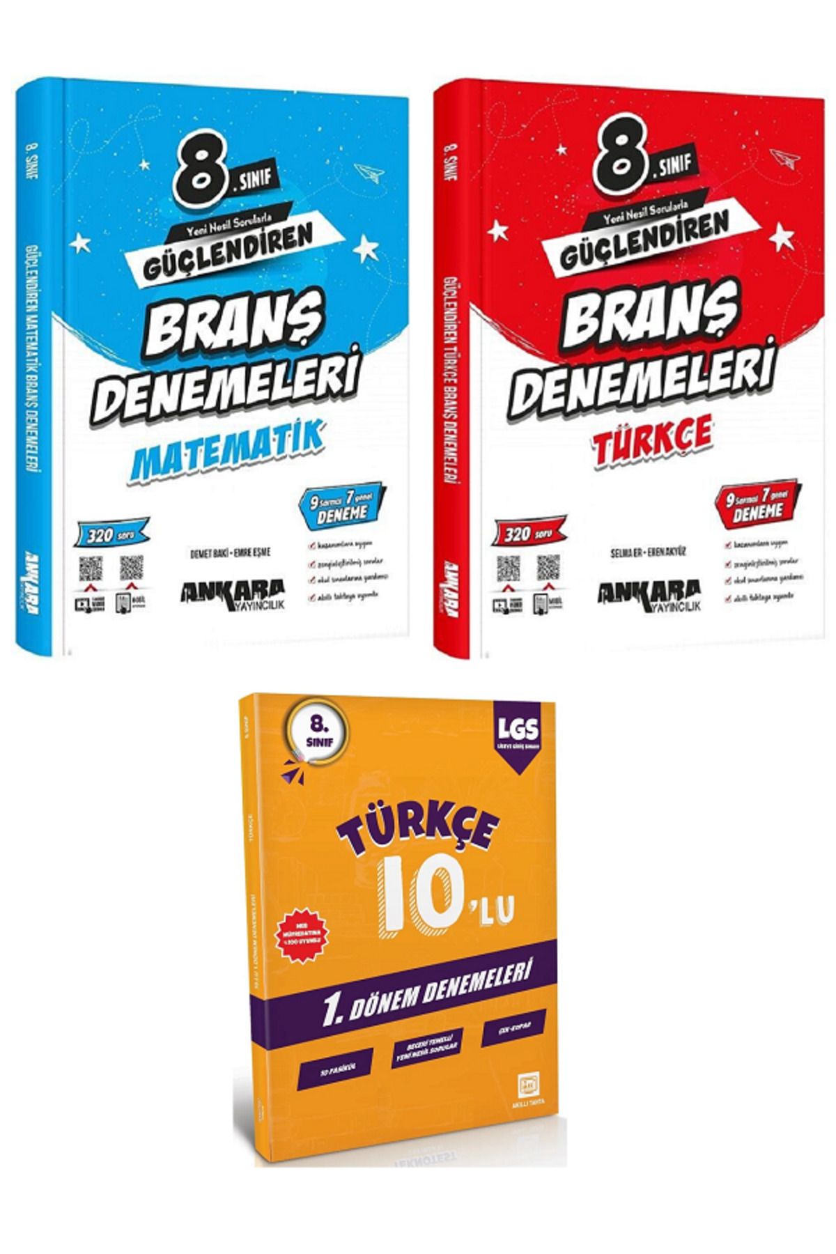 Evrensel İletişim Yayınları 8.Sınıf Ankara Güçlendiren Matematik + Türkçe Branş Denemeleri + Türkçe 10'Lu Denemeleri / 3 KİTAP