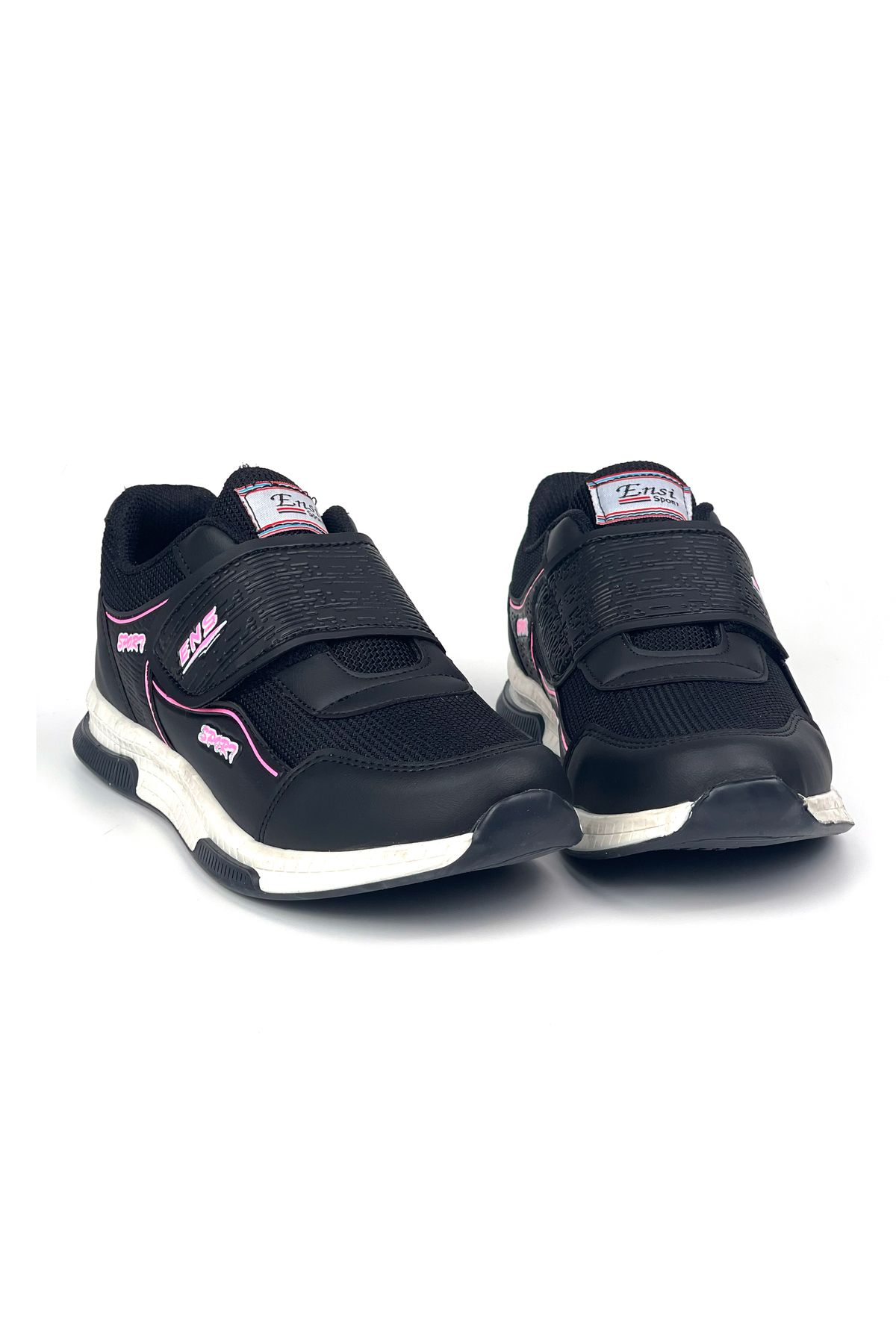 KAJILA Kadın Siyah Pembe Bağcıksız Cırtlı Hafif Rahat Günlük Sneaker Spor Ayakkabı
