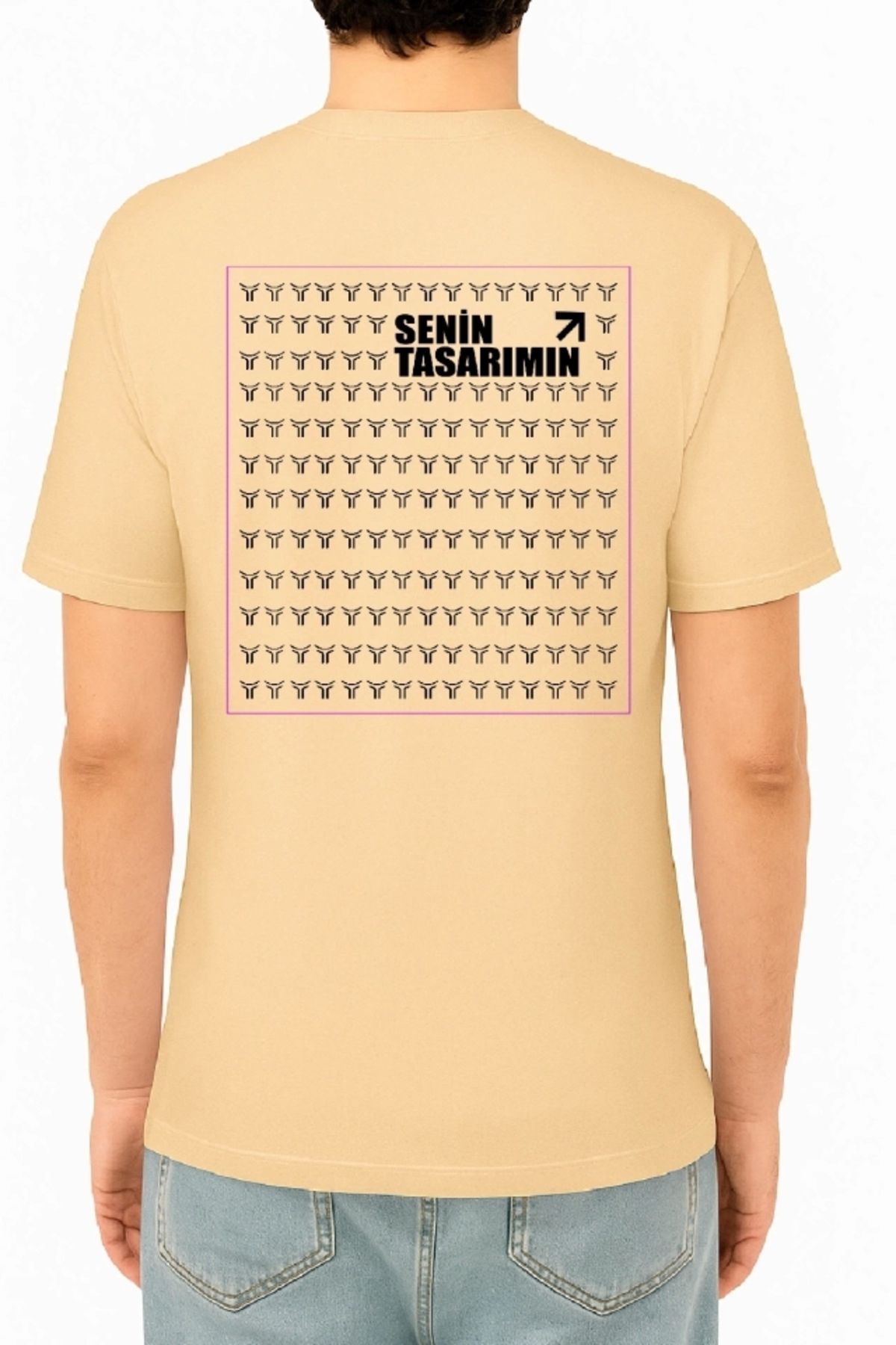 Silerra 24/1 Düz Ön Arka Sizin Tasarımınız Oversize T-shirt - Bej