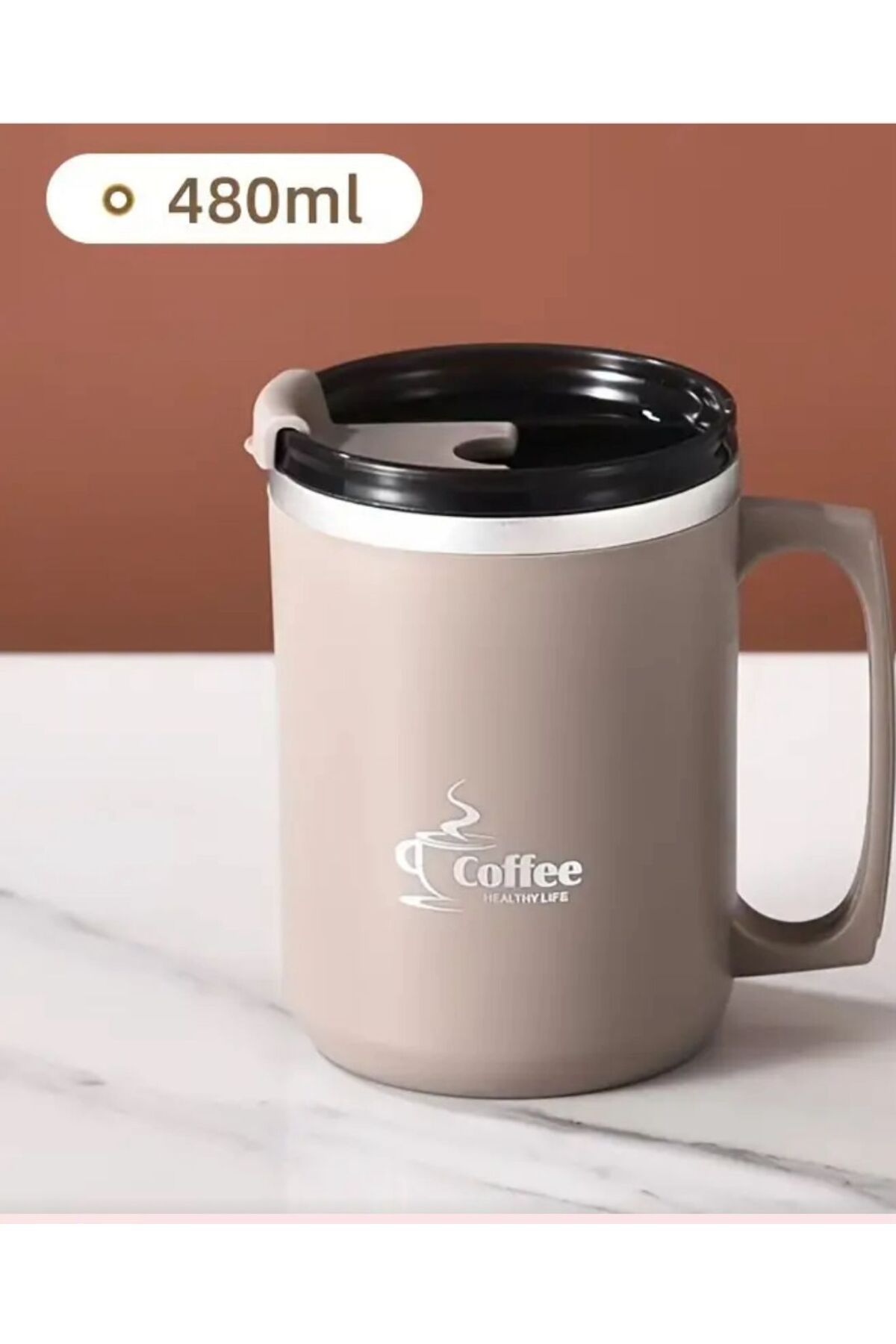 zerzembe Kahve Kupası 480Ml Kapaklı Vakumlu Yalıtımlı Seyahat Kupası