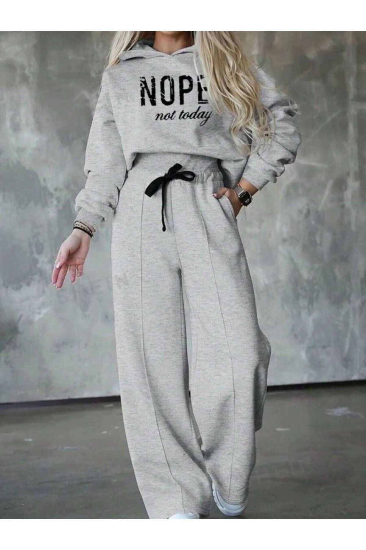 D&M Life Collection Kadın Uzun Kollu Nope Baskılı Beli Ribanalı Ikili Takım