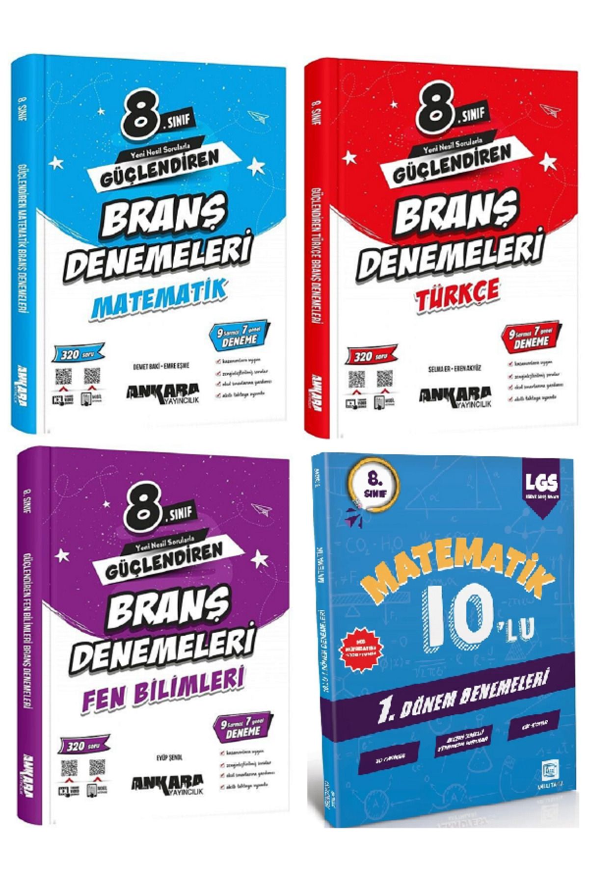 Evrensel İletişim Yayınları 8.Sınıf Ankara Güçlendiren Matematik + Türkçe Branş Denemeleri + Matematik 10'Lu Denemeleri /4 KİTAP