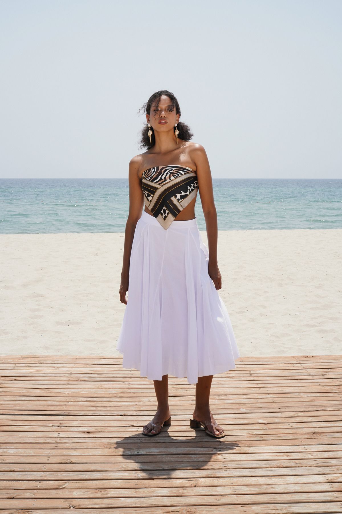 Black Fashion Dikiş Detay Maxi Beyaz Etek