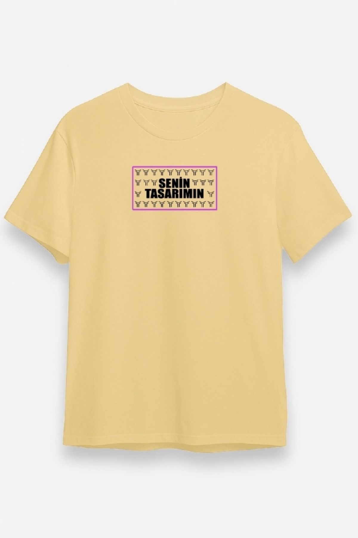 Silerra 24/1 Düz Ön Sizin Tasarımınız Oversize T-shirt - Bej