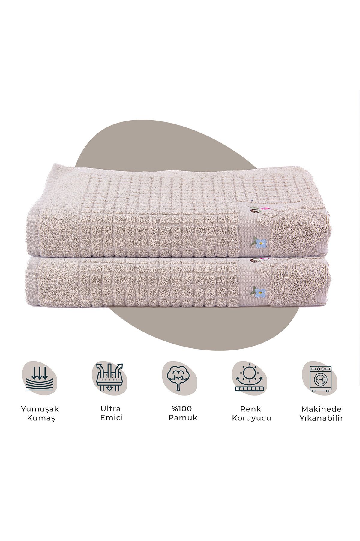 Homedius Banyo Çiçekli Pamuklu Ayak Havlusu 50x70cm Sütlü Kahve 2'li