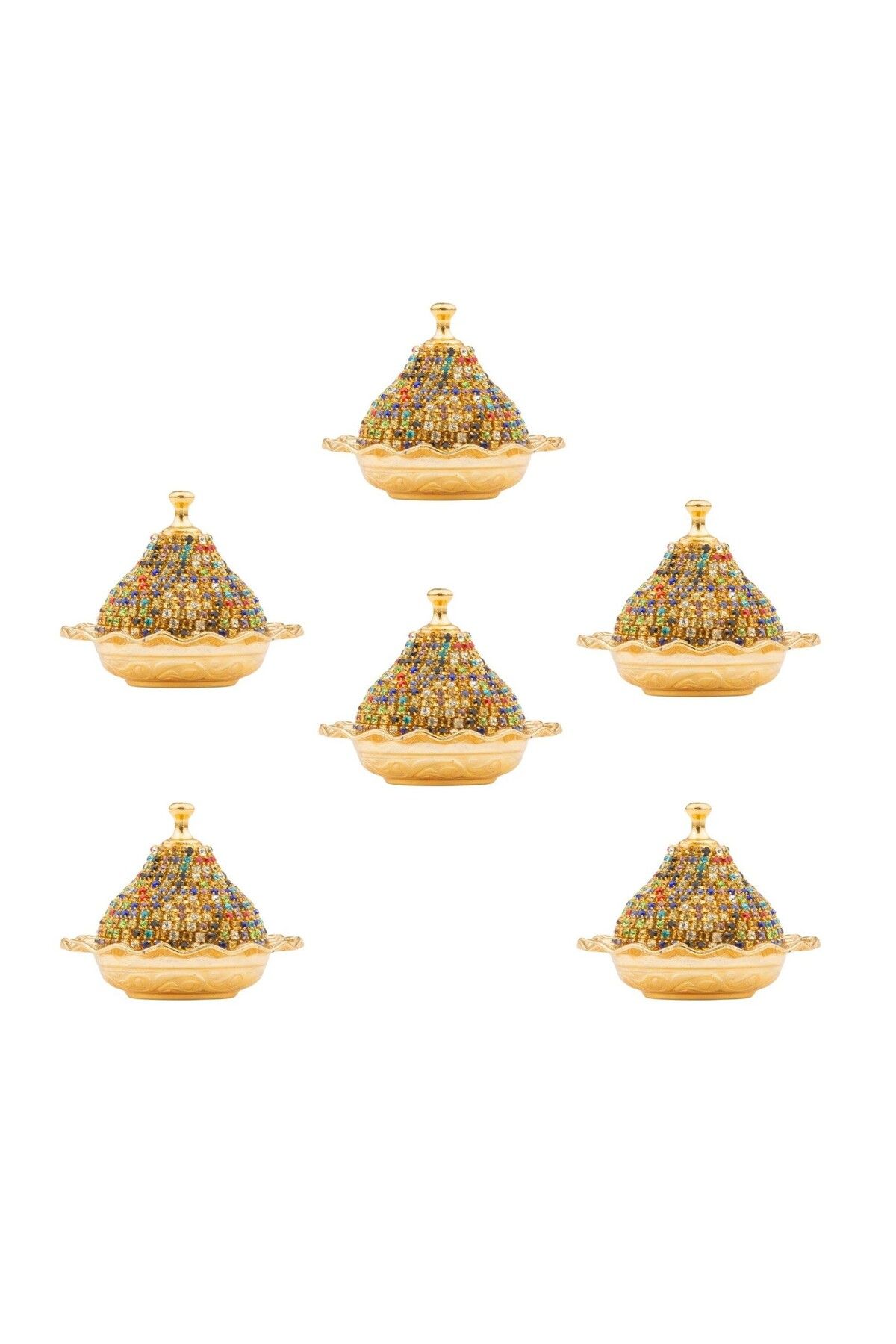 Saray Ottoman handicraft Renkli Taşlı Mini 6'lı Lokumluk Kahve Yanı Çikolatalık Drajelik Altın