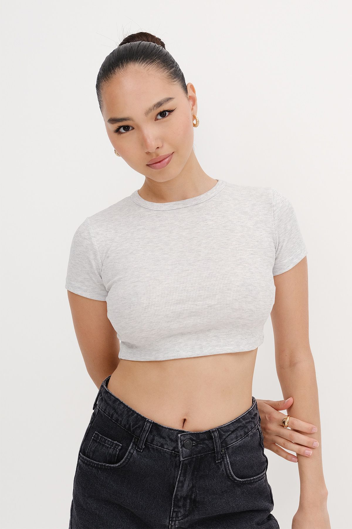 Addax-Short Sleeve Modal Crop T-Shirt P13871-P3 3