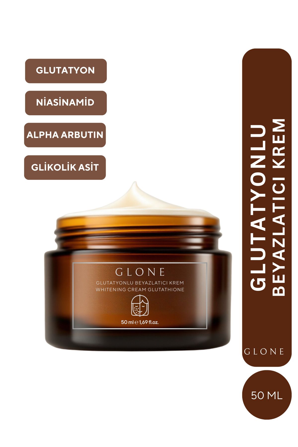 GLONE Glutatyonlu Beyazlatıcı Krem – Leke Karşıtı, Aydınlatıcı, Nemlendirici Bakım 50 ml