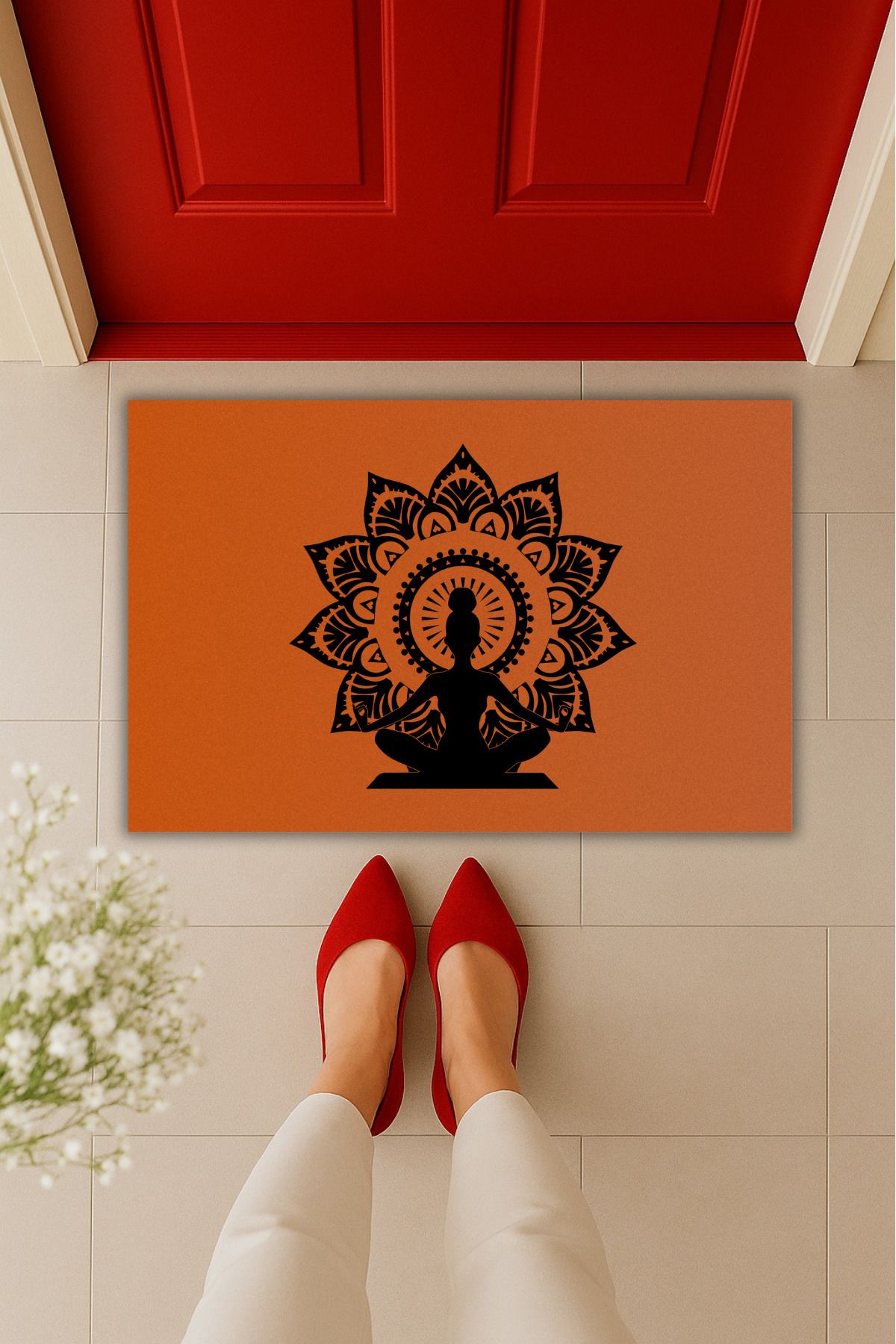 Dormot Home Yüksek Kaliteli Dijital Baskı Lotus Yoga Pose Kapı Önü Paspası