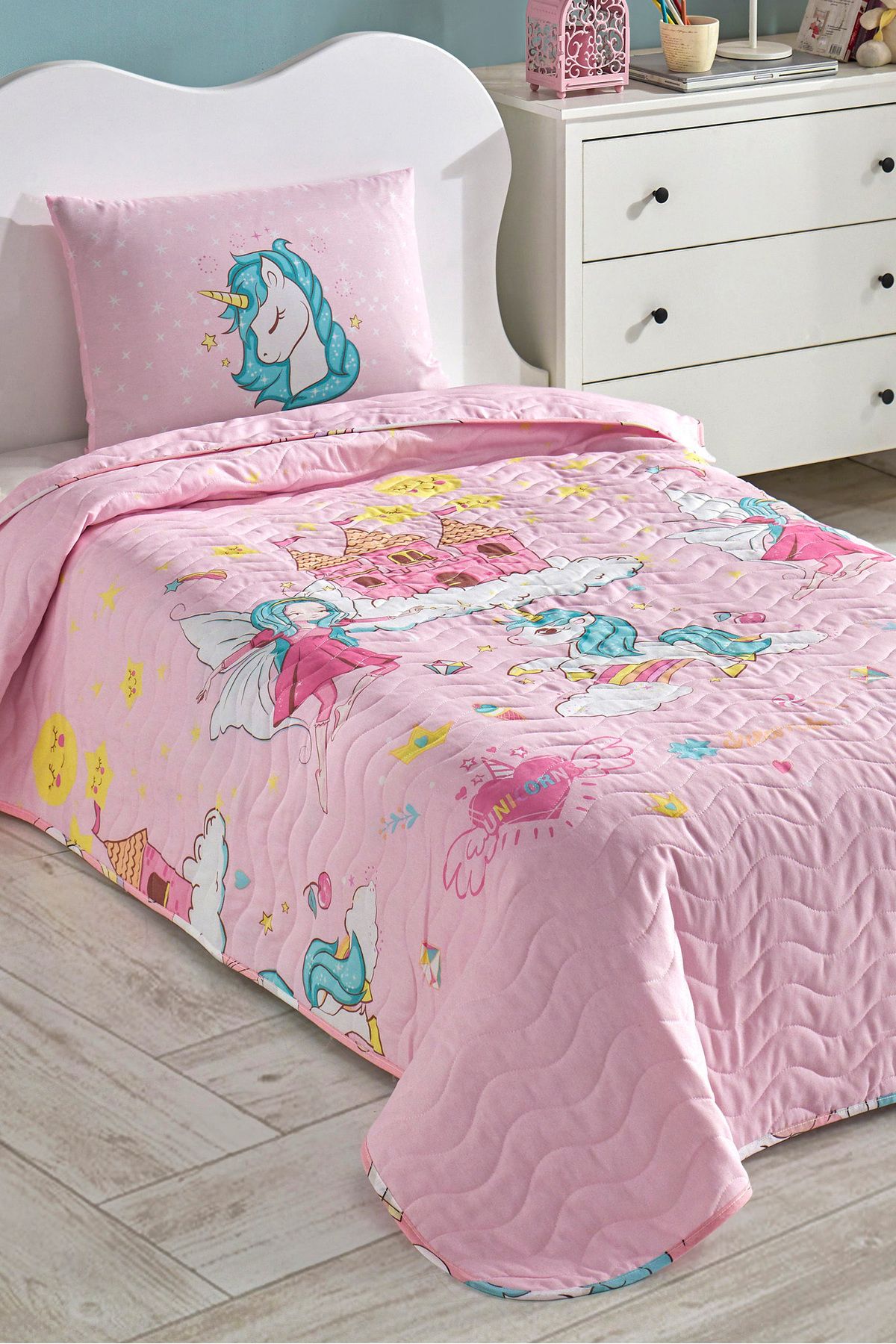 Eponj Home Çok Amaçlı Örtü Tek Kişilik Unicorn Dreams Pembe