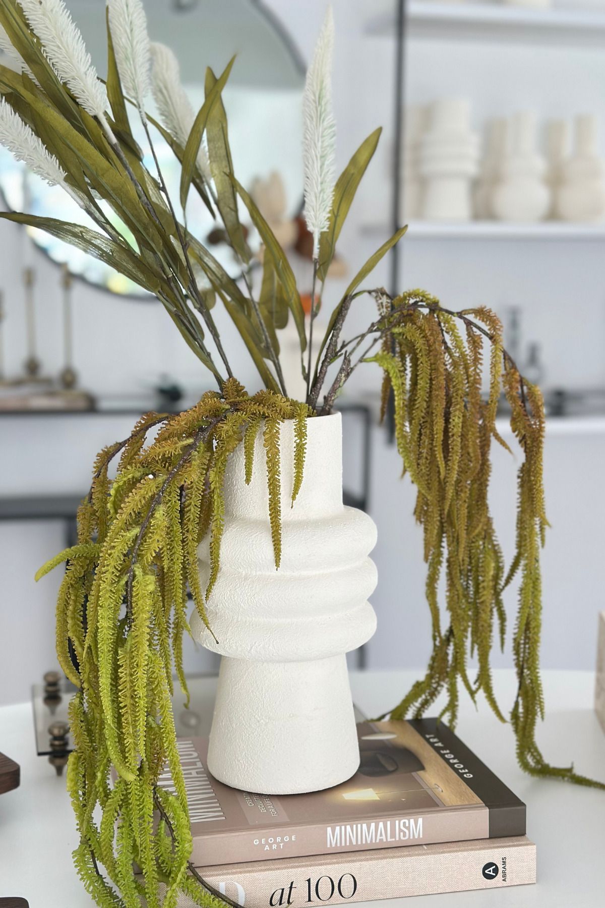Shura Homeware SARE SERAMİK VAZO DOKULU AÇIK RENK VAZO DEKORASYON