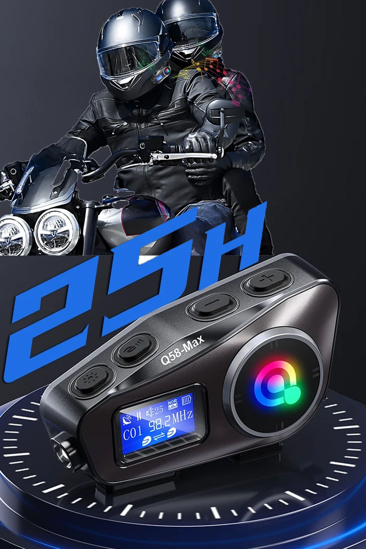 TechnoStation Radyolu 2 Bağlantılı Gürültü Engelleme Özellikli Ekranlı Fenerli Müzik ve Telsiz Bluetooth Intercom
