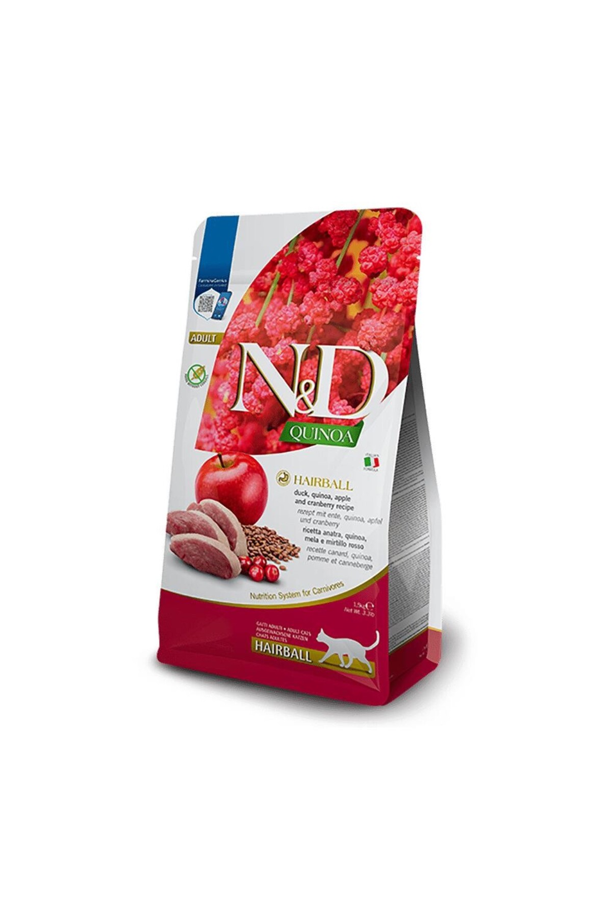 Kinoa Hairball Ördek Etli Kinoa ve Elmalı Yetişkin Kedi Maması 1,5 Kg