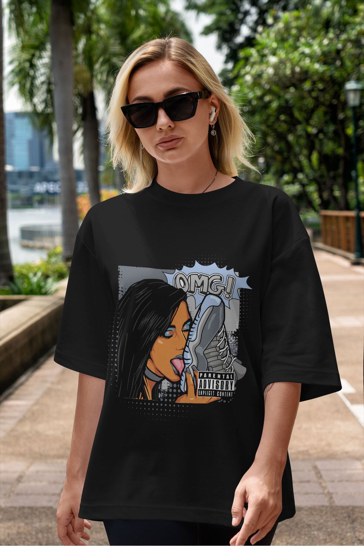 ELFAMİ Unisex Erkek/Kadın OMG Özel Baskılı Oversize Pamuklu Bisiklet Yaka T-Shirt