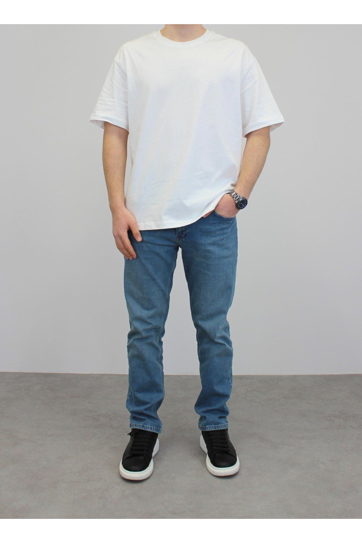 RIESGO OVERSIZE BİSİKLET YAKA T-SHIRT BEYAZ