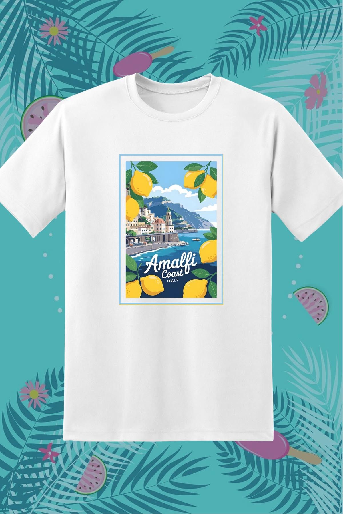 362BASKI Yaz Temalı Limon Amalfi Coast Italy Baskılı Tshirt
