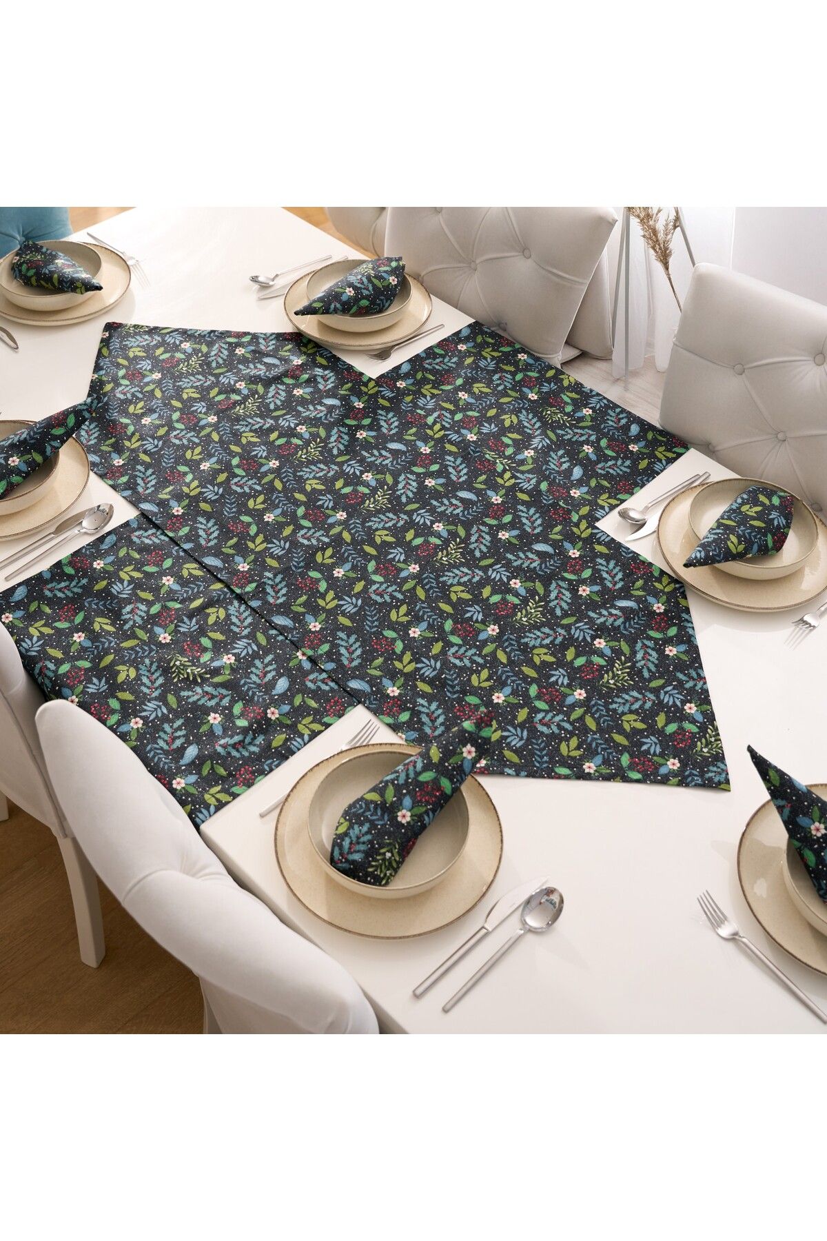 kesenegore 7 Parça Sofra Sunum Seti 6 Adet Amerikan Servisi Supla 35X45 cm + 1 Adet Üçgen Runner - 50x150
