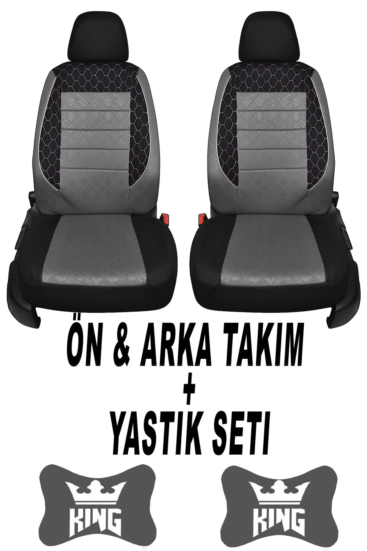 1araba1ev Oto Koltuk Kılıfı King Ön Arka Takım + 2 Adet Boyun Yastığı Seti