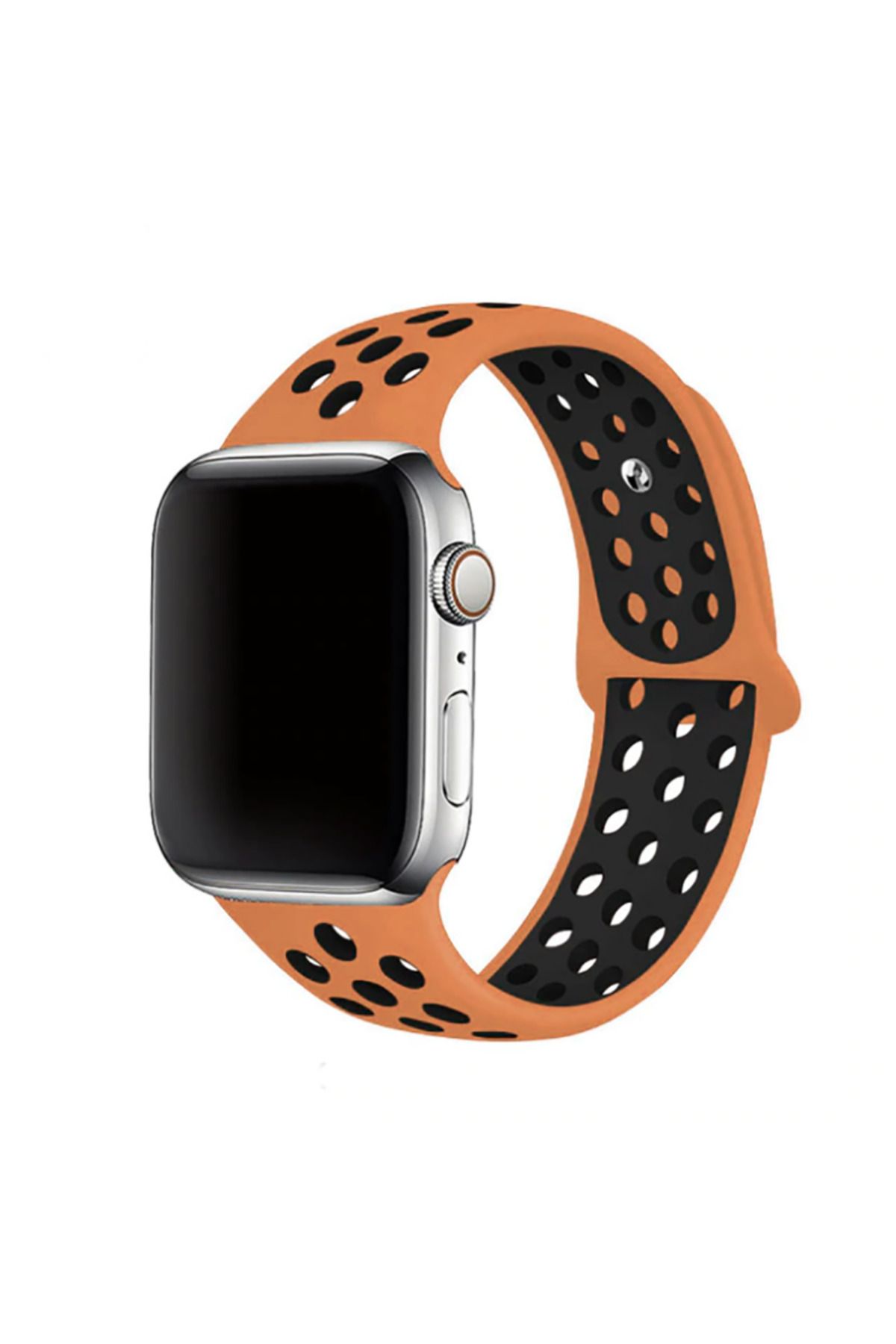 Mobicas Apple Watch Ultra (49mm) Uyumlu Delikli Silikon Kordon-02 Turuncu-Gri