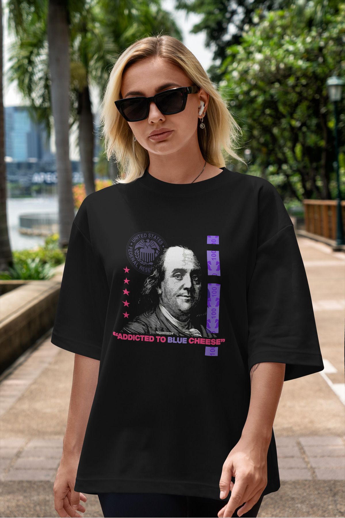 ELFAMİ Unisex Erkek/Kadın BLUE CHEESE Özel Baskılı Oversize Pamuklu Bisiklet Yaka T-Shirt