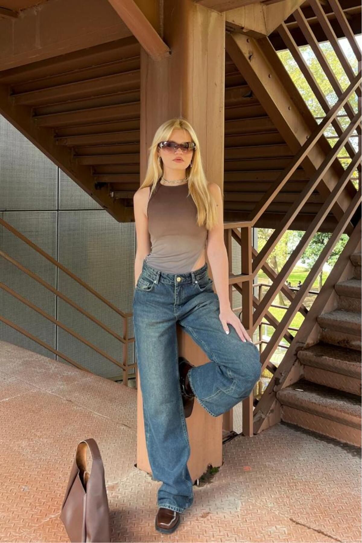 bases. Kadın Wide Leg Geniş Paça Jean Pantolon