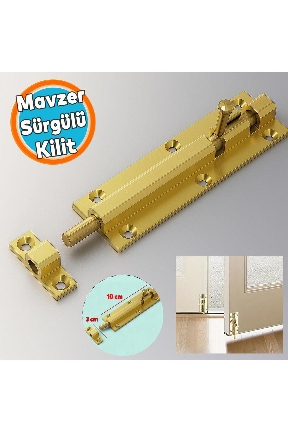NZB Metal Mavzer Sürgü Kilit Vidalı Kapı Pencere İç Dış Dolap Kilidi Sürgüsü Emniyet Mandalı Pirinç Renk