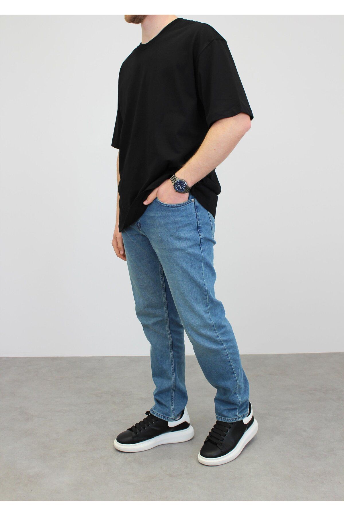 RIESGO OVERSIZE BİSİKLET YAKA T-SHIRT SİYAH