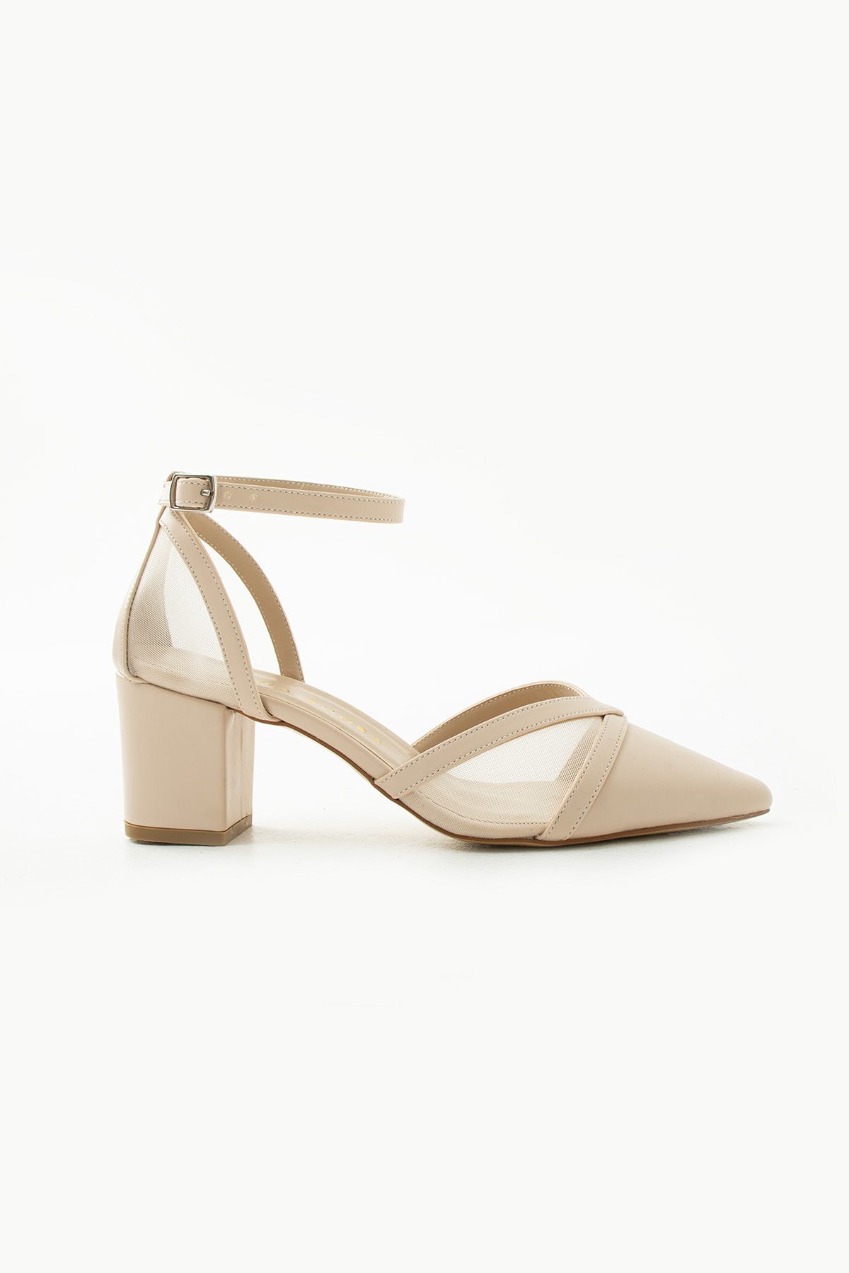 Siena Shoes Clea Kadın Fileli Kalın Topuklu Ayakkabı Bej