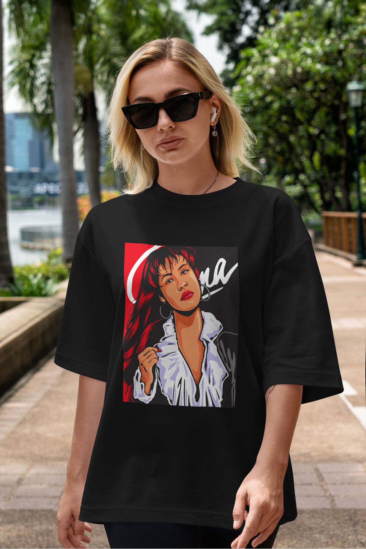 ELFAMİ Unisex Erkek/Kadın GIRL Özel Baskılı Oversize Pamuklu Bisiklet Yaka T-Shirt