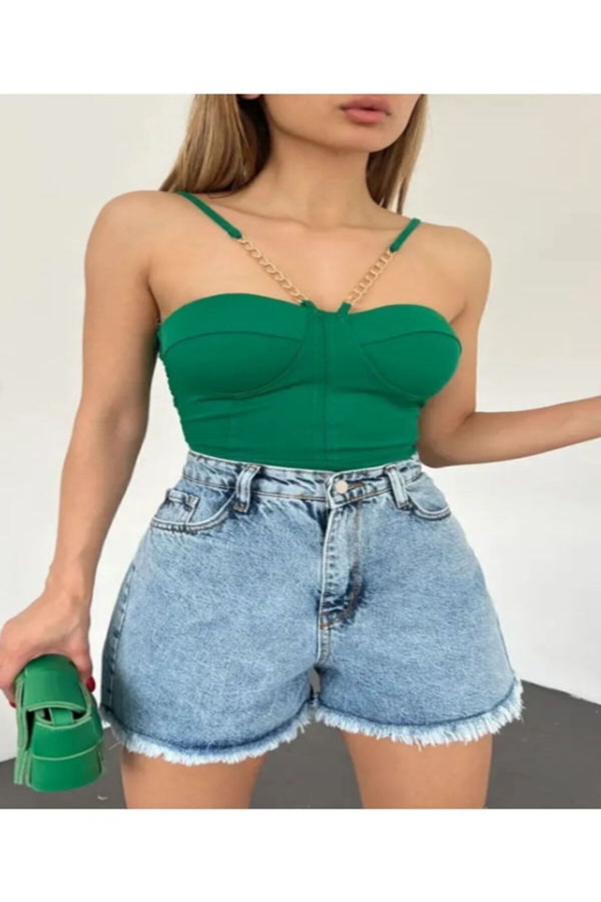 viking's line Paçası Püsküllü Yıkamalı Denim Kot Şort