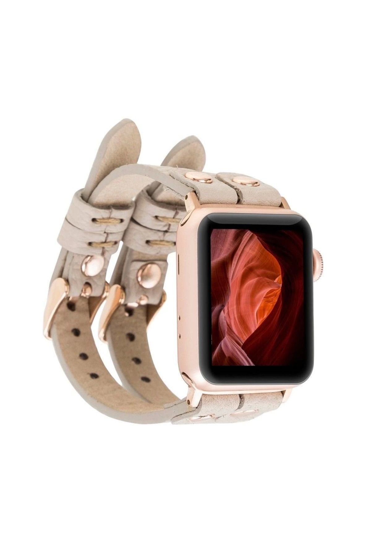 Modafiks Apple Watch Uyumlu Deri Kordon Ely Double Tour ERC3 Bej